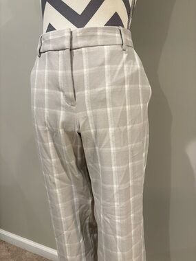 Express Columnist Ankle Stretch Light Gray and White Plaid Dress Pants